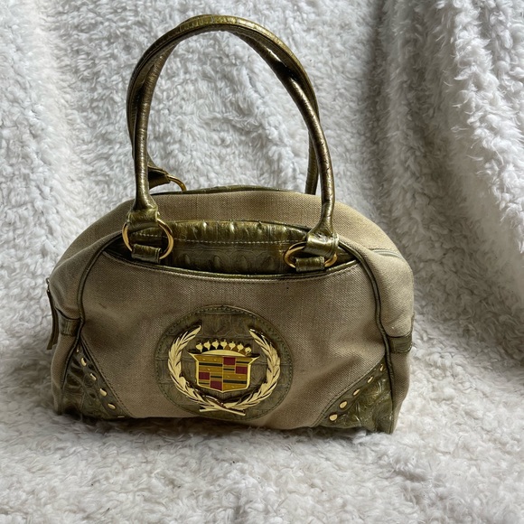 Cadillac Bags Cadillac Ashley M Canvas Gold Satchel With Croc Print